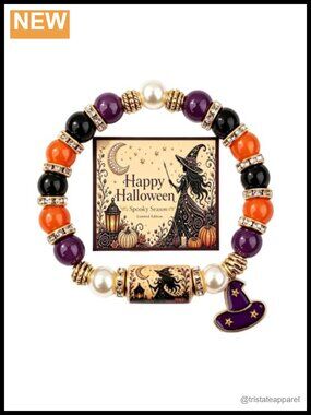 Halloween Stretch Bracelet Stone Beads Elastic One Size Gift Box